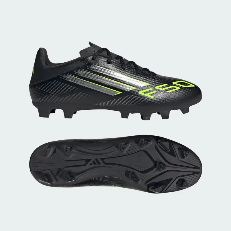 Adidas F50 Club FG/MG Core Black Iron Metallic Lucid Lemon visual highlighting the main view