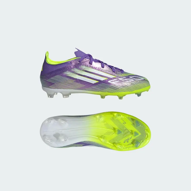 Adidas F50 Elite FG Purple Rush Cloud White Lucid Lemon (GS) visual highlighting the main view