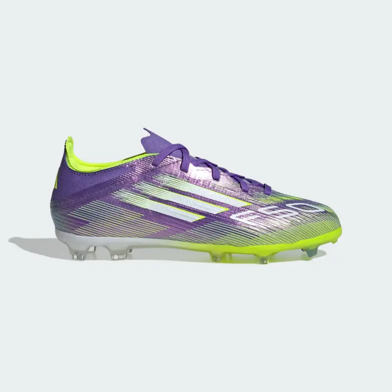 Adidas F50 Elite FG Purple Rush Cloud White Lucid Lemon (GS) visual highlighting the alternate view