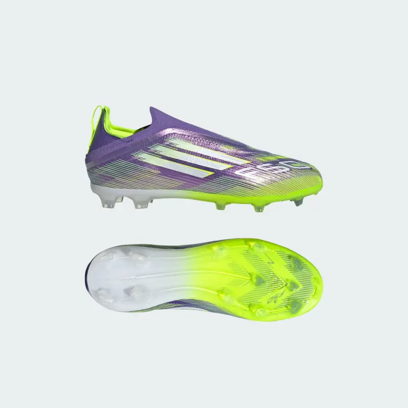 main photo showcasing Adidas F50 Elite Laceless FG Purple Rush Cloud White Lucid Lemon (GS)