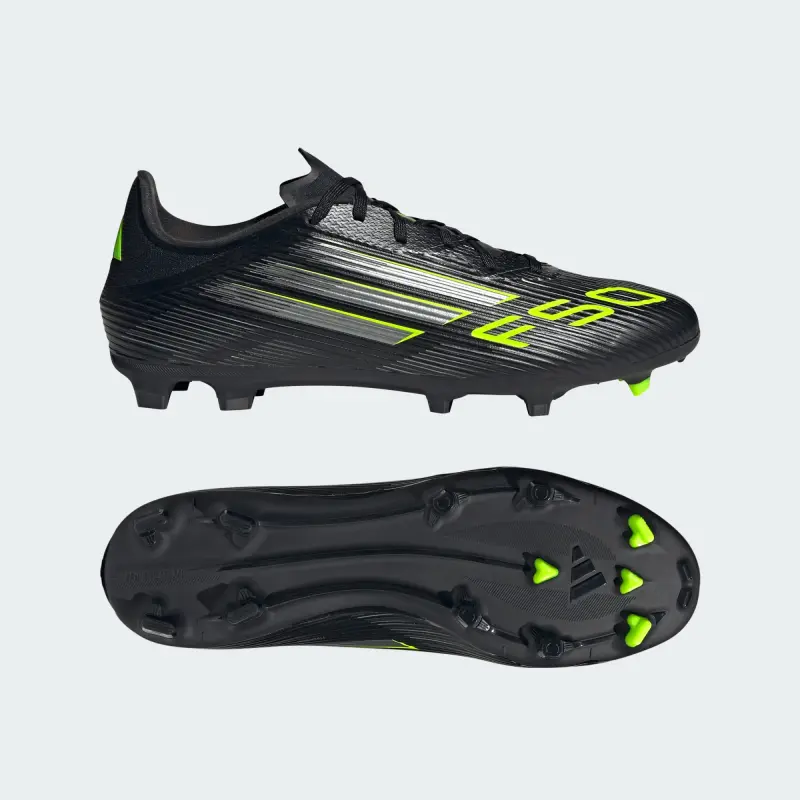 Product photography of Adidas F50 League FG/MG Core Black Iron Metallic Lucid Lemon, main