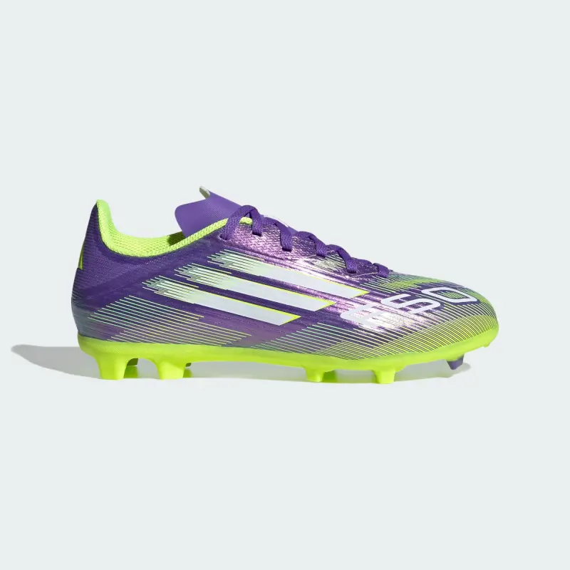 Adidas F50 League FG/MG Purple Rush Cloud White Lucid Lemon (GS) shown in a alternate product photo
