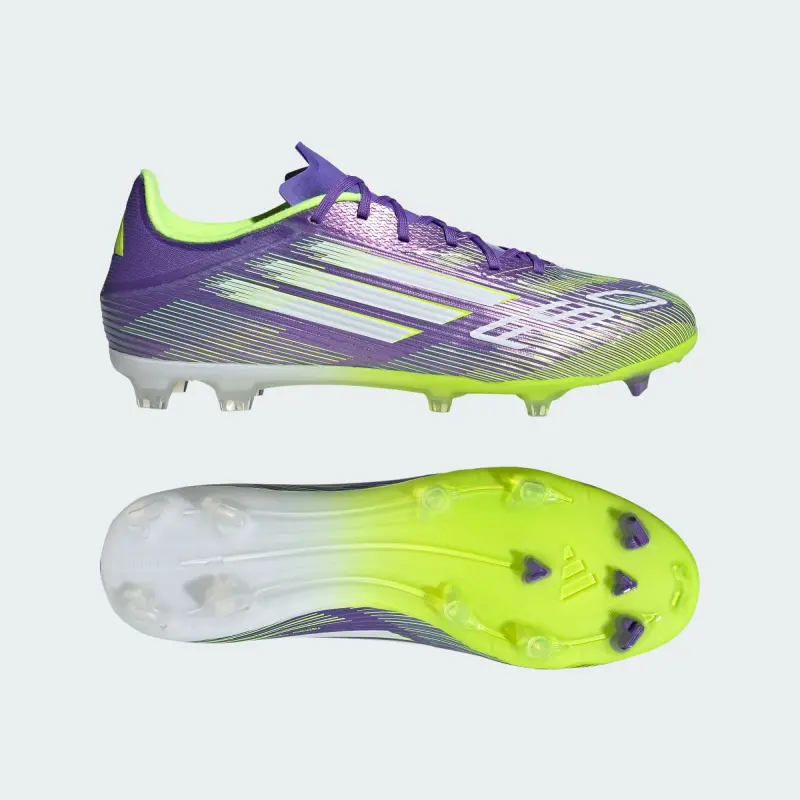 main view of Adidas F50 League FG/MG Purple Rush Cloud White Lucid Lemon