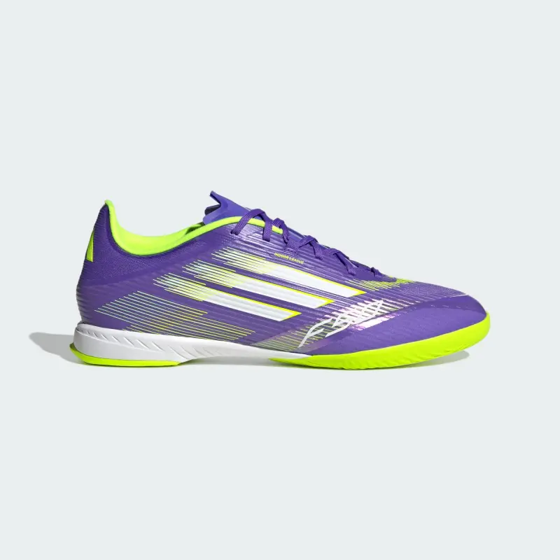 Adidas F50 League Indoor Purple Rush Cloud White Lucid Lemon displayed in a alternate image