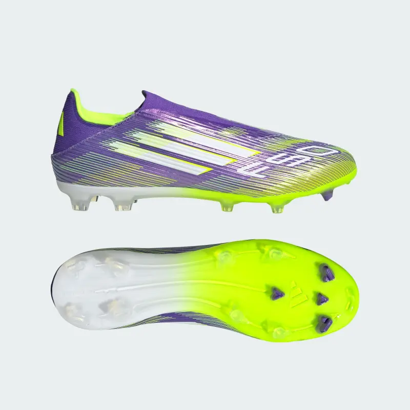 main photo showcasing Adidas F50 League Laceless FG/MG Purple Rush Cloud White Lucid Lemon