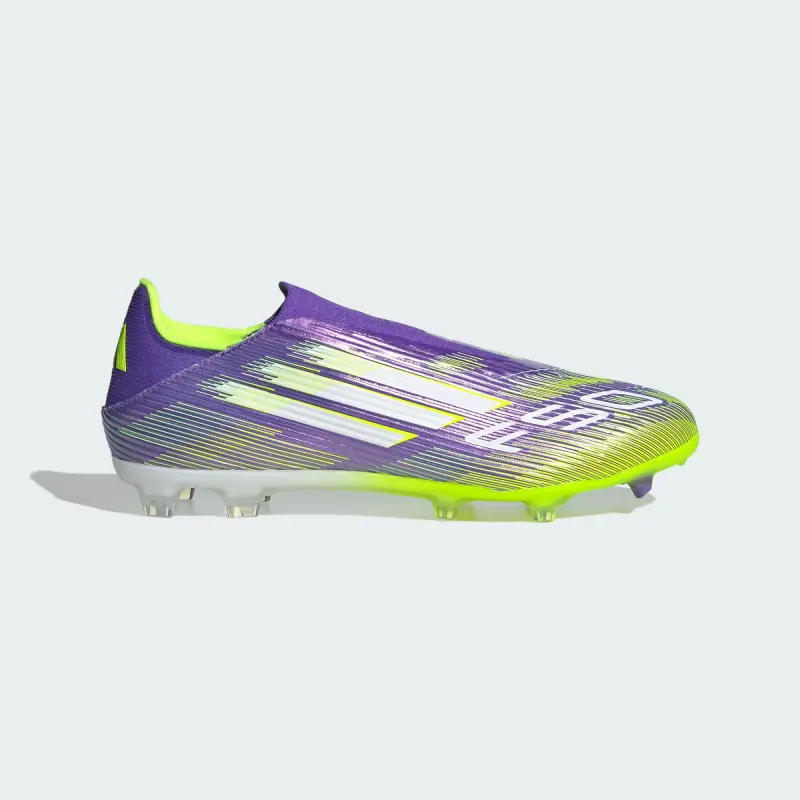 alternate product shot featuring Adidas F50 League Laceless FG/MG Purple Rush Cloud White Lucid Lemon