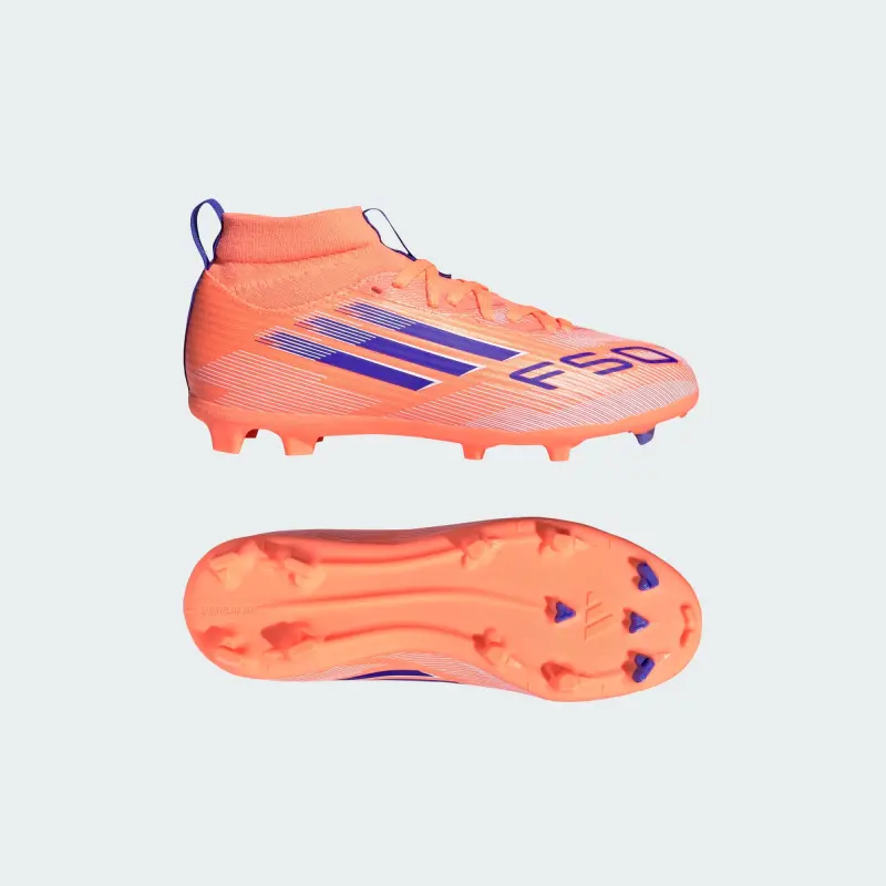main photo showcasing Adidas F50 League Mid-Cut FG/MG Coral Blaze Pack (Kids)