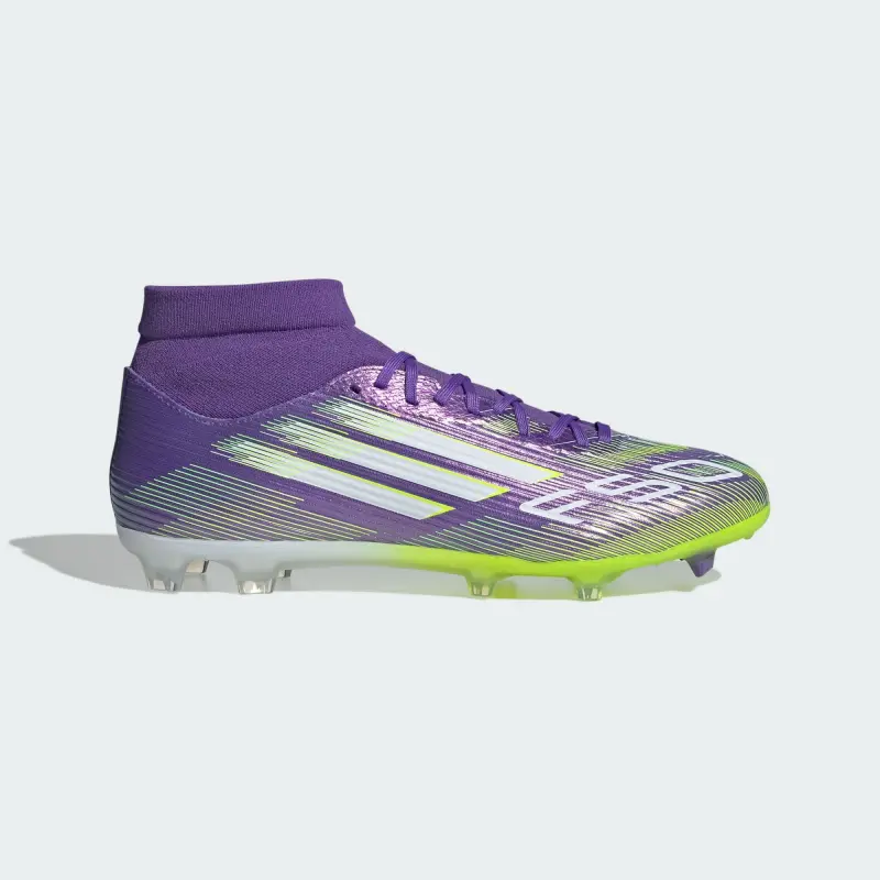 Adidas F50 League Mid-Cut FG/MG Purple Rush Cloud White Lucid Lemon shown in a alternate product photo