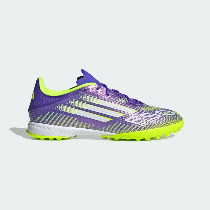 alternate photo showcasing Adidas F50 League TF Purple Rush Cloud White Lucid Lemon