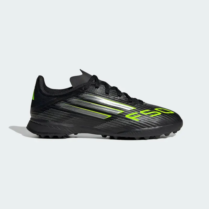 alternate view of Adidas F50 League Turf Core Black Iron Metallic Lucid Lemon (GS)