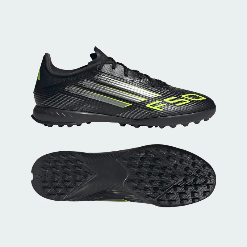 Adidas F50 League Turf Core Black Iron Metallic Lucid Lemon displayed in a main image