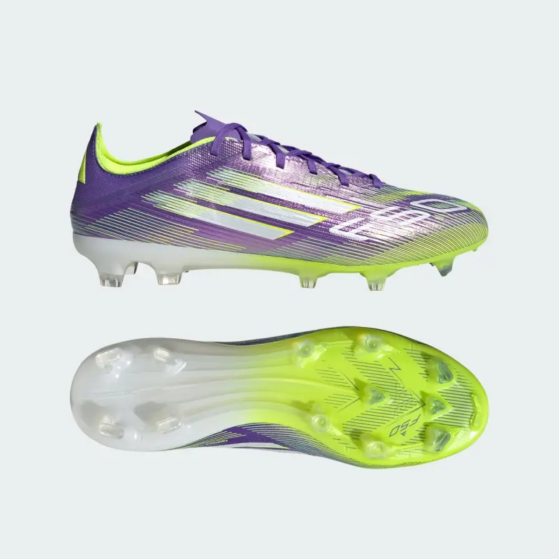 Adidas F50 Pro FG Purple Rush Cloud White Lucid Lemon pictured from a main angle