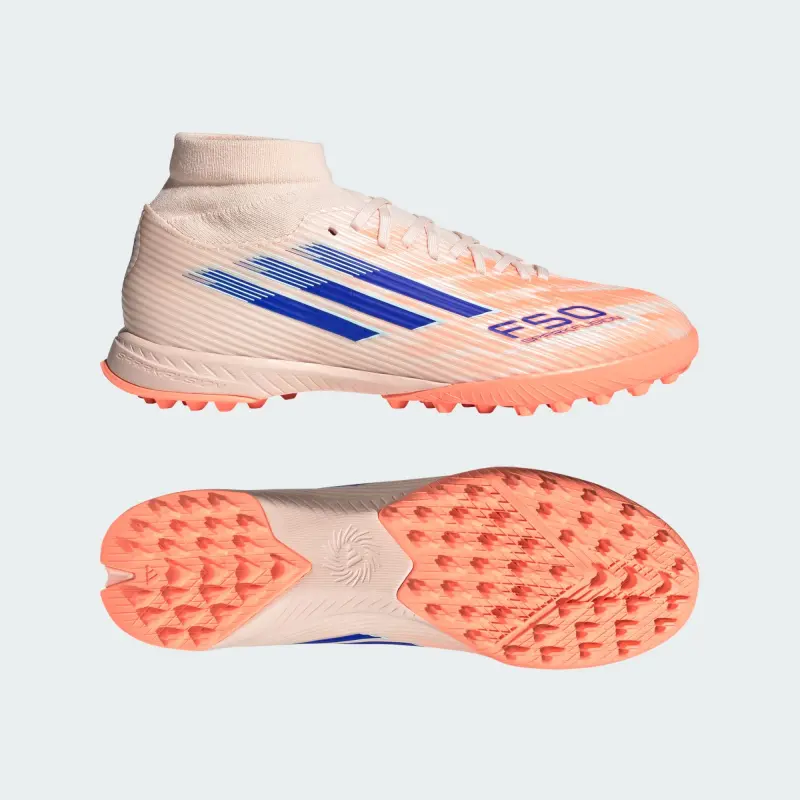 Adidas F50 Sparkfusion League Mid-Cut TF Coral Blaze Pack (Women's) displayed in a main image