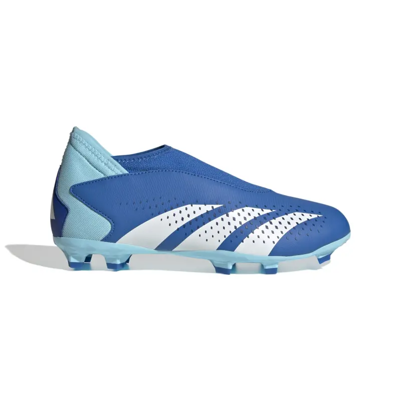 Adidas Predator Accuracy.3 Laceless FG Jr (Blue/White) | Main View Product photography of Adidas Predator Accuracy.3 Laceless FG Jr (Blue/White), main