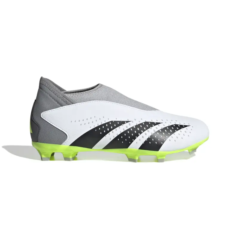 Adidas Predator Accuracy.3 Laceless FG Jr (White/Lime) – Visual 1 Main main product shot featuring Adidas Predator Accuracy.3 Laceless FG Jr (White/Lime)