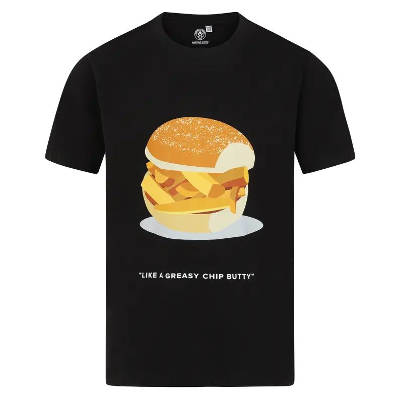 Adult Chip Butty Tee Black visual highlighting the main view