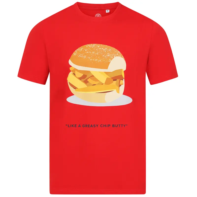 Adult Chip Butty Tee Red displayed in a main image