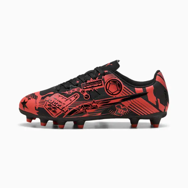Christian Pulisic x Puma Ultra Legacy FG/AG Big Kid 'Allover Print - Black Red' shown in a main product photo