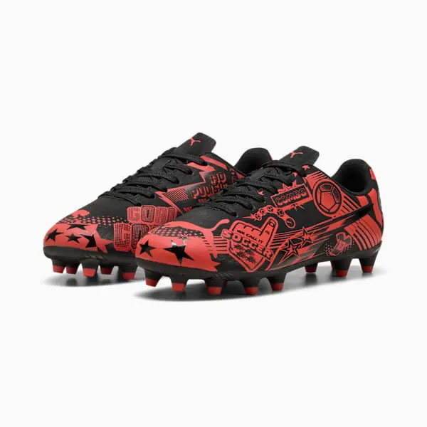 Product photography of Christian Pulisic x Puma Ultra Legacy FG/AG Big Kid 'Allover Print - Black Red', alternate