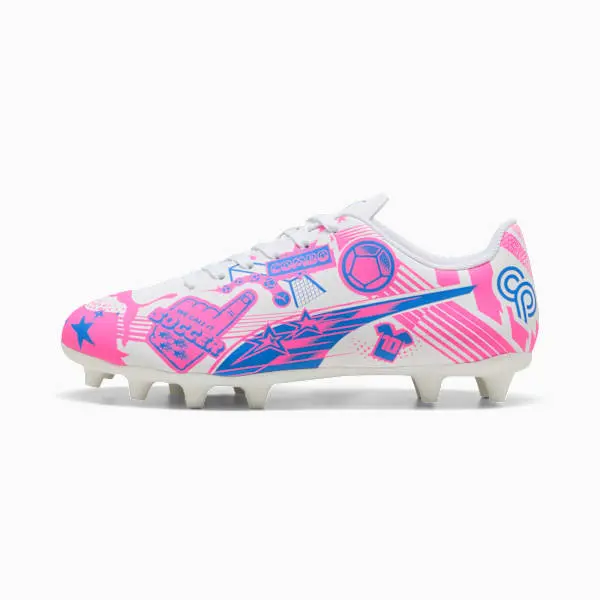 Shop image of Christian Pulisic x Puma Ultra Legacy FG/AG Big Kid 'Allover Print - Poison Pink Ultra Blue' in main view