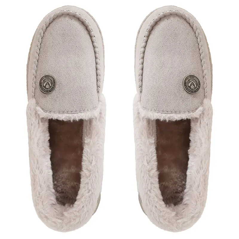 Ladies Moccasin Slippers Grey pictured from a main angle