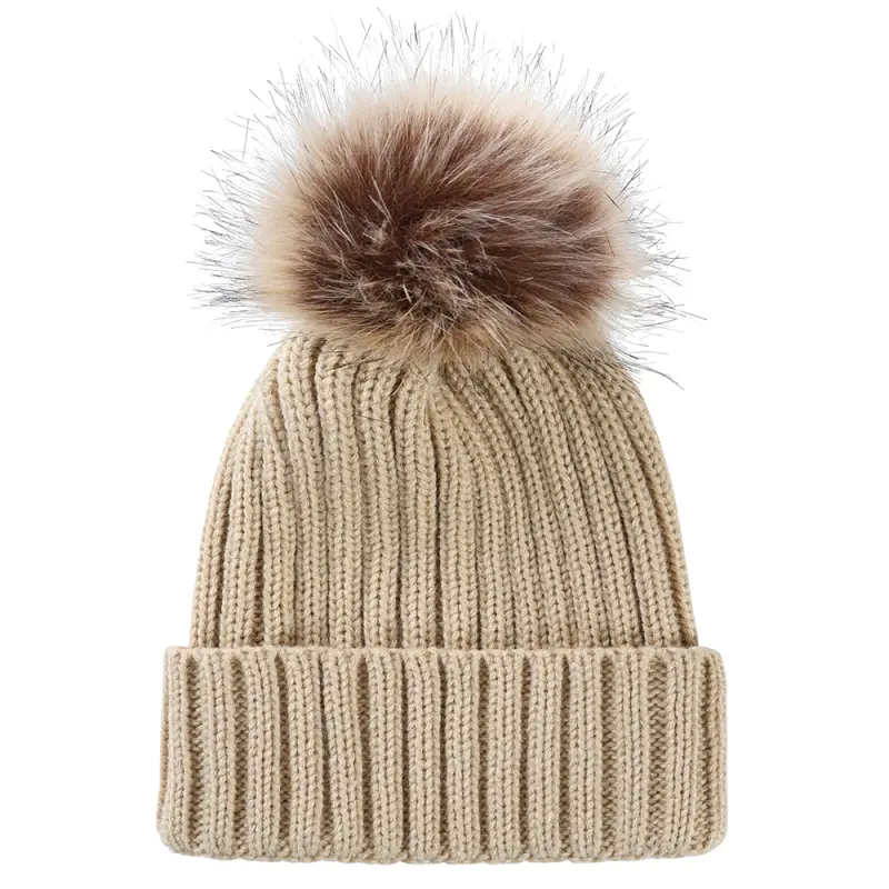 Ladies Ribbed Bobble Beanie shown in a alternate product photo