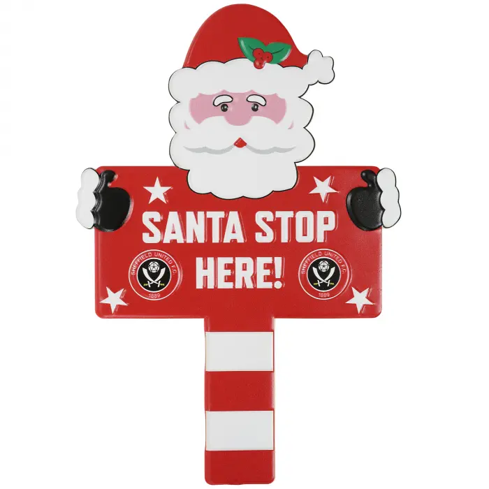 main photo showcasing Metal Embossed Santa Stop Here Sign