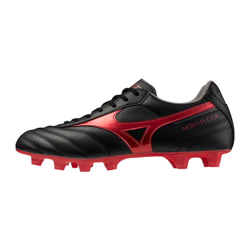 Mizuno MORELIA II CLUB Black/MORELIA 40th Red/Black Sand – Visual 1 Main main product shot featuring Mizuno MORELIA II CLUB Black/MORELIA 40th Red/Black Sand