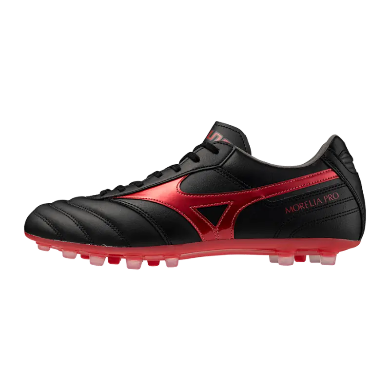 Mizuno MORELIA II PRO AG Black/MORELIA 40th Red/Black Sand – Main Gallery Shot Mizuno MORELIA II PRO AG Black/MORELIA 40th Red/Black Sand pictured from a main angle