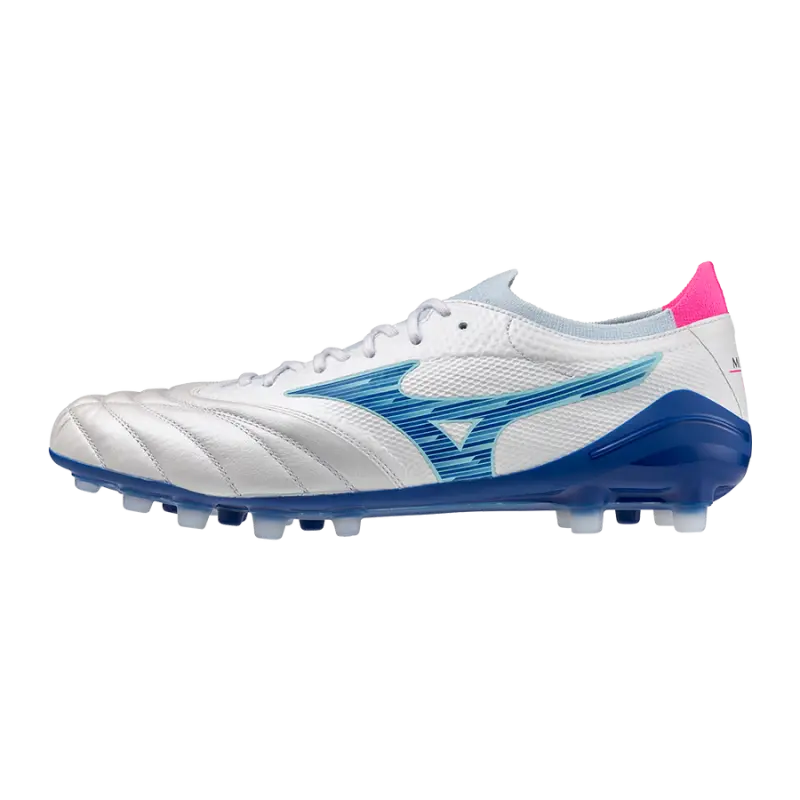 Mizuno MORELIA NEO IV BETA ELITE AG White/Tanager Turquoise/Pink Tetra product image, main