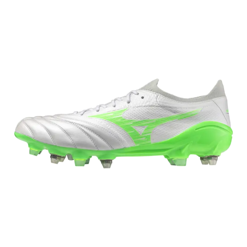 Mizuno MORELIA NEO IV BETA ELITE MIX White/Neon Green/Cool Gray 3C pictured from a main angle