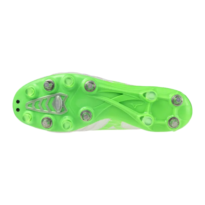 Mizuno MORELIA NEO IV BETA ELITE MIX White/Neon Green/Cool Gray 3C visual highlighting the alternate view