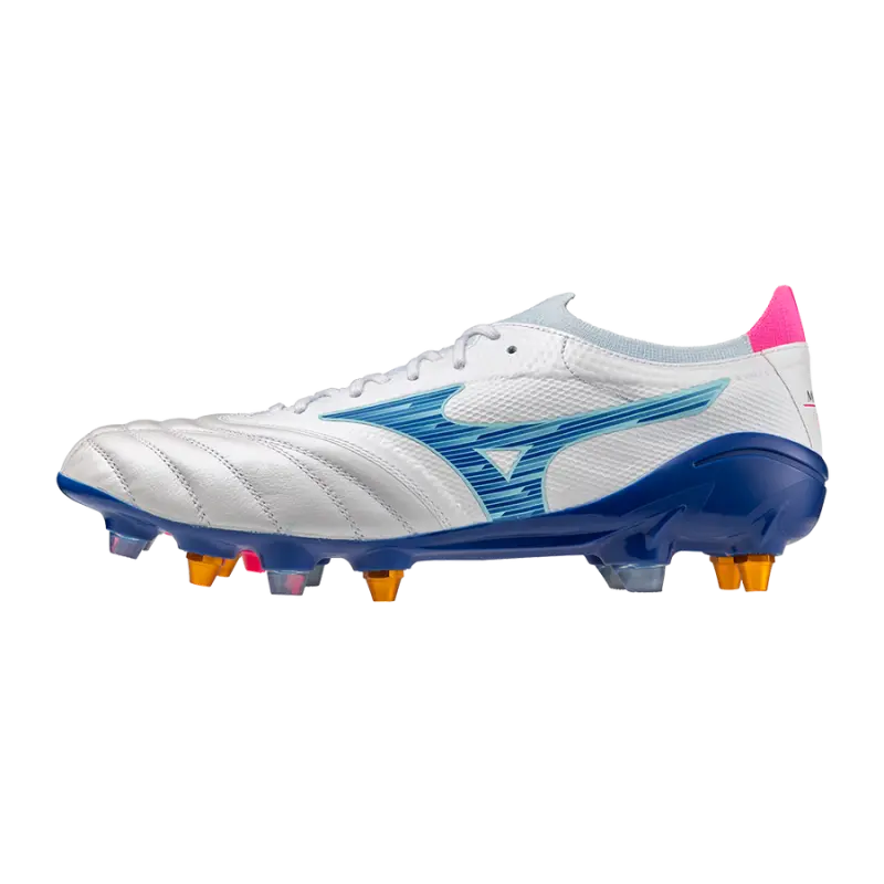 Mizuno MORELIA NEO IV BETA ELITE MIX White/Tanager Turquoise/Pink Tetra pictured from a main angle
