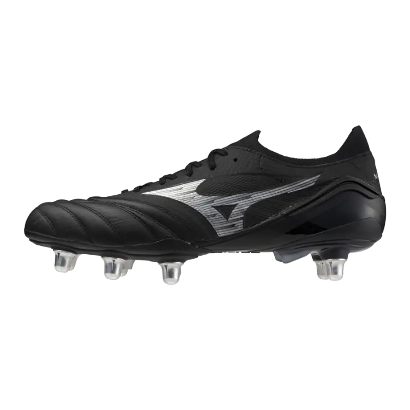 Mizuno MORELIA NEO IV BETA ELITE SI Black/Galaxy Silver/Black visual highlighting the main view