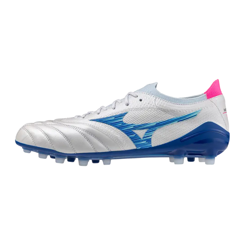 main view of Mizuno MORELIA NEO IV BETA JAPAN AG White/Tanager Turquoise/Pink Tetra