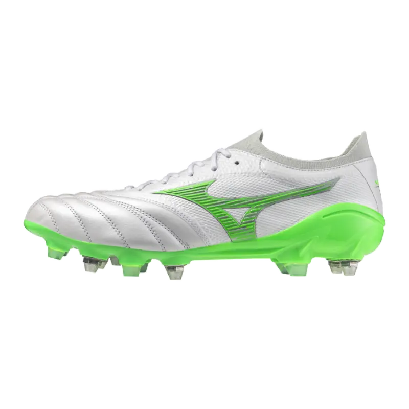 main view of Mizuno MORELIA NEO IV BETA JAPAN MIX White/Neon Green/Cool Gray 3C