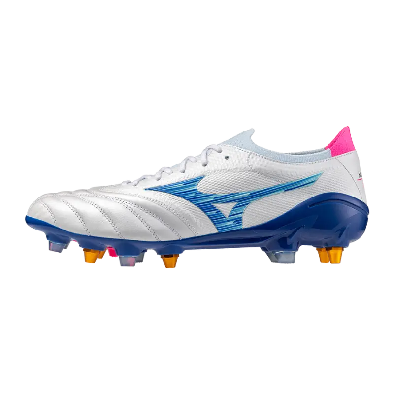 Mizuno MORELIA NEO IV BETA JAPAN MIX White/Tanager Turquoise/Pink Tetra displayed in a main image