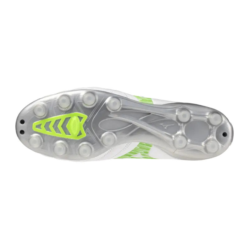 Mizuno MORELIA NEO IV PRO White/Neon Green/Cool Gray 3C displayed in a alternate image