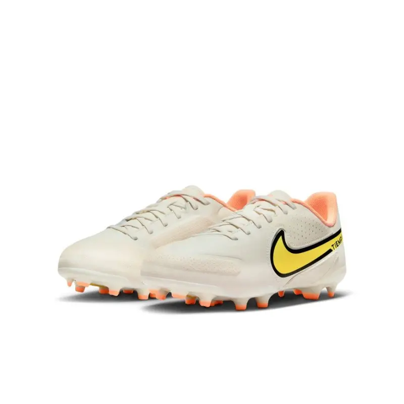 main view of Nike Tiempo Legend 9 Academy FG/MG Jr (White/Yellow/Orange)