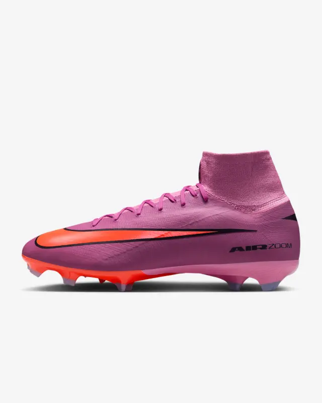 main product shot featuring Nike Zoom Mercurial Superfly 10 Pro FG Magic Flamingo Total Crimson