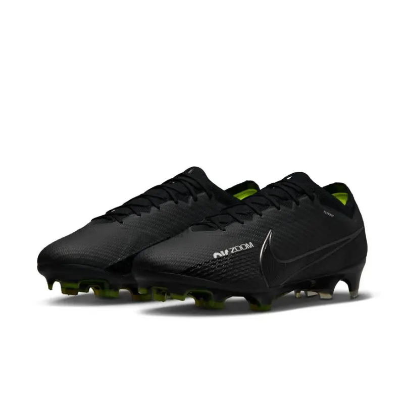 main product shot featuring Nike Zoom Mercurial Vapor 15 Elite FG (Black/Volt)