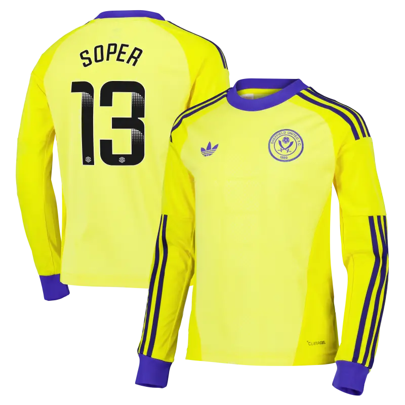 main view of Sheffield United Adidas Away Goalkeeper Shirt 2026-27 - Long Sleeve - Kids With Soper 13 Printing