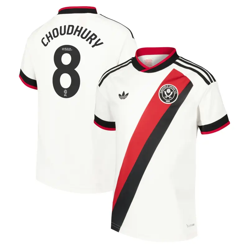 Product photography of Sheffield United Adidas Away Shirt 2026-27 - Kids With Choudhury 8 Printing, main