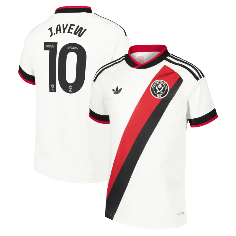 main photo showcasing Sheffield United Adidas Away Shirt 2026-27 - Kids With J.Ayew 10 Printing