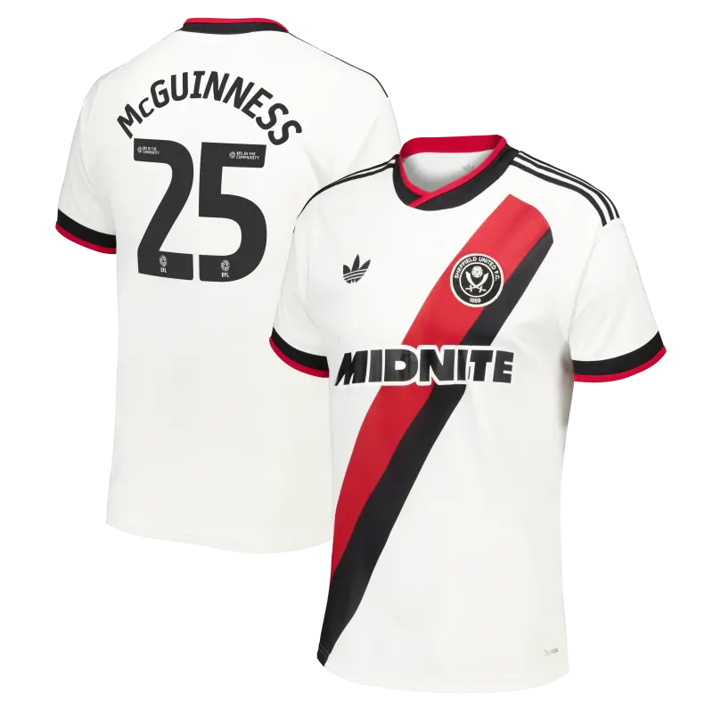 Product photography of Sheffield United Adidas Away Shirt 2026-27 - Mens With McGuinness 25 Printing, main