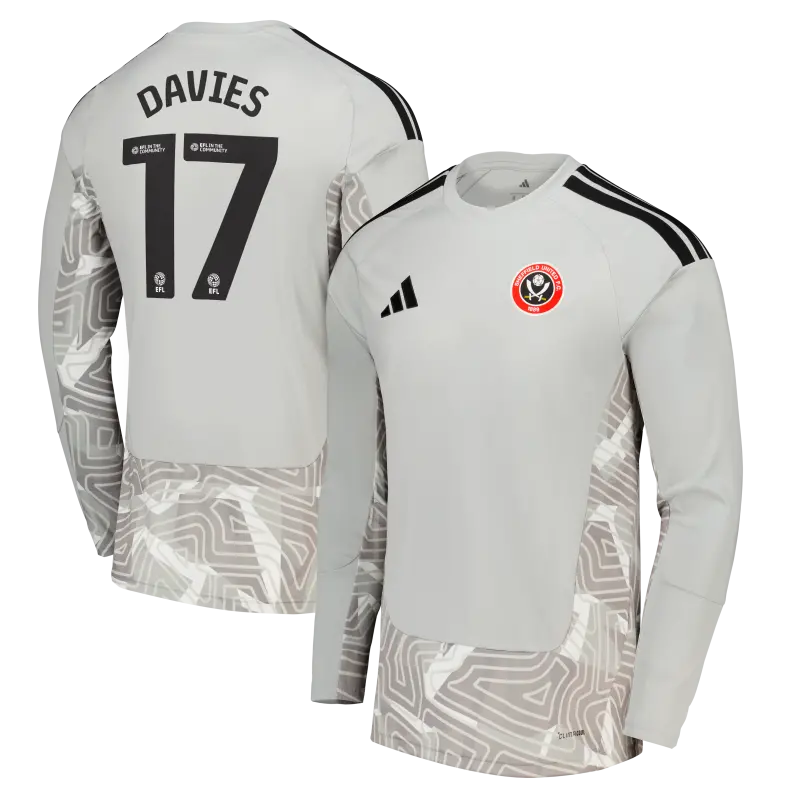 Sheffield United Adidas Home Goalkeeper Shirt 2026-27 - Long Sleeve - Kids With Davies 17 Printing product image, main