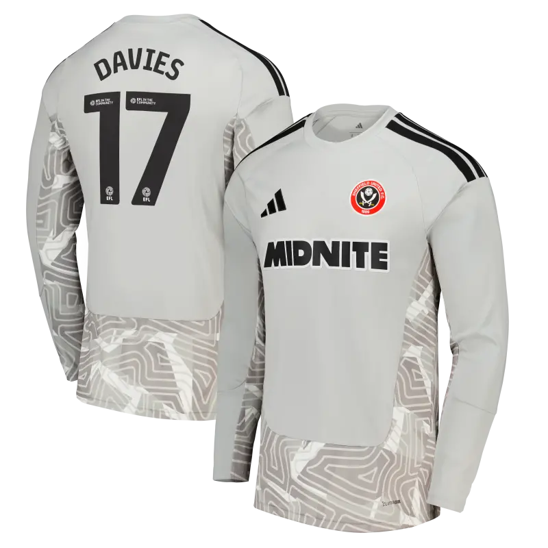 Product photography of Sheffield United Adidas Home Goalkeeper Shirt 2026-27 - Long Sleeve - Mens With Davies 17 Printing, main