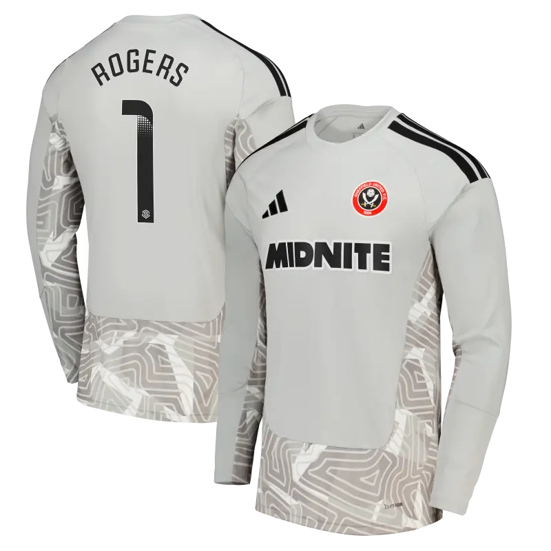 main view of Sheffield United Adidas Home Goalkeeper Shirt 2026-27 - Long Sleeve - Mens With Rogers 1 Printing