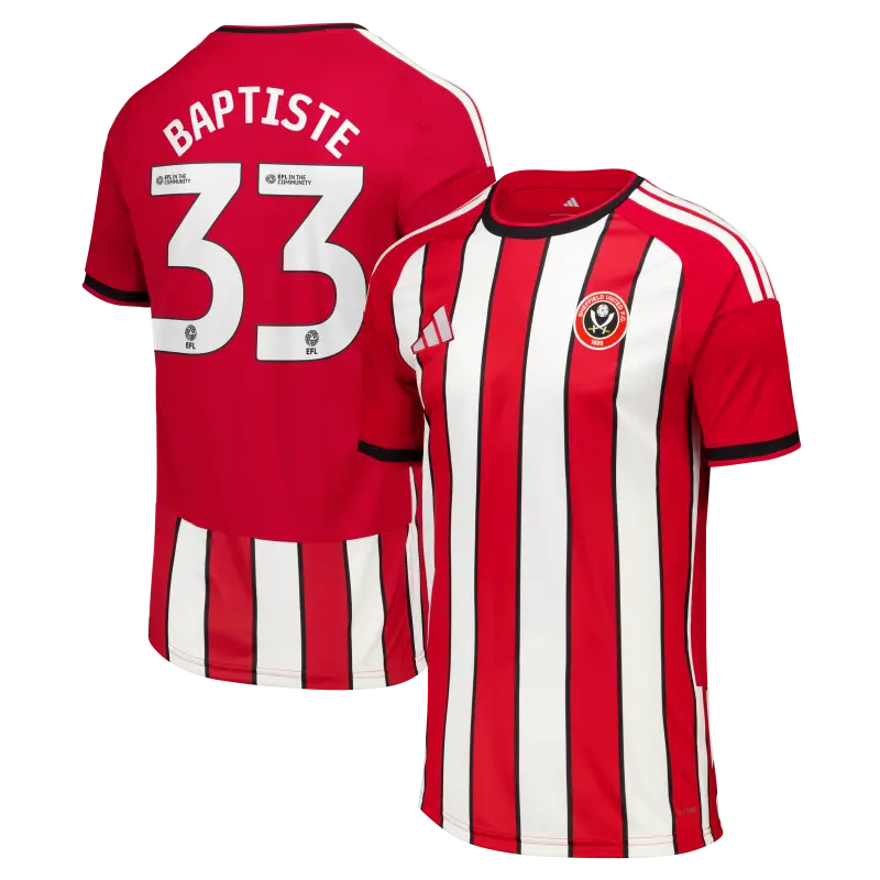 Shop image of Sheffield United Adidas Home Shirt 2026-27 - Kids With Baptiste 33 Printing in main view