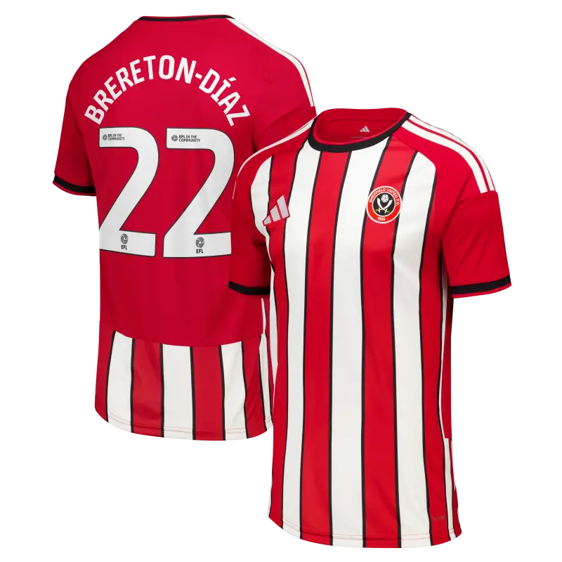 Sheffield United Adidas Home Shirt 2026-27 - Kids With Brereton-Díaz 22 Printing product image, main